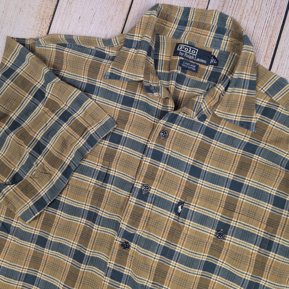 VTG Polo Ralph Lauren‎ Plaid Shirt Short Sleeve Button Up Casual Cascade L
